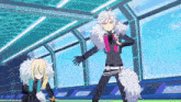 a couple of anime characters are standing in a room