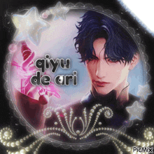 a picture of a man with the words " qiyu de ari " above him