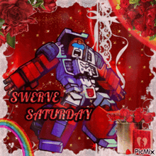 a picture of a robot with the words swerve saturday on it