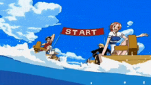 the word start is on a red banner in the water