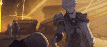 a man with a sword is standing next to another man