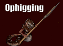 a picture of a snake holding a spear with the word ophigging written above it