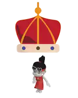 a cartoon character wearing sunglasses and a red dress is standing under a red crown that says @zhuicita