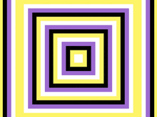 a yellow and purple square with a black square in the middle
