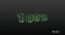 a black background with glowing green letters that say 100 %