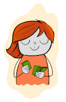 a cartoon drawing of a woman holding money