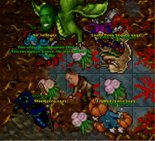 a screenshot of a video game shows a man laying on the ground with flowers and says " you see a dead human "
