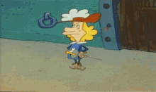 a cartoon of a man in a pirate hat standing next to a little girl