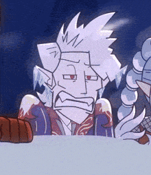 a cartoon drawing of a man with white hair