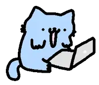 a drawing of a cat holding a laptop computer