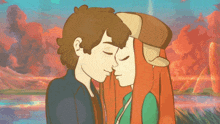 a cartoon of a man and woman kissing with their eyes closed