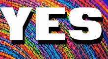 a colorful background with the word yes in black letters