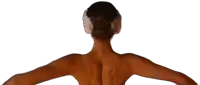 a woman 's back is shown with a white flower in her hair