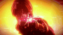a woman is holding a gun in front of a screen that says ' ld-1441 '