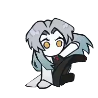 a cartoon drawing of a person with a gray haired head and yellow eyes