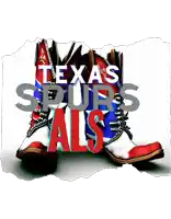 a pair of cowboy boots with the words texas spurs als written on them