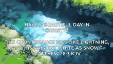 have a beautiful day in christ his countenance was like lightning and his raiment white as snow matthew 28:3 kjv