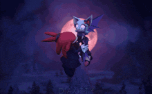 a cartoon character is standing in front of a full moon and the word diakitty is on the bottom right
