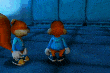 a cartoon character is running down a hallway