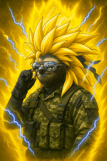 a drawing of a sloth in a military uniform and sunglasses