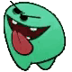 a green monster with a red tongue sticking out and sunglasses on .