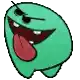 a green monster with a red tongue sticking out and sunglasses on .