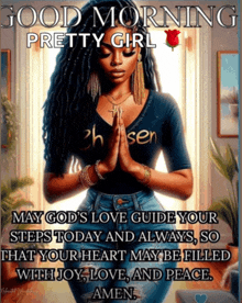 a picture of a woman with the words good morning pretty girl on it