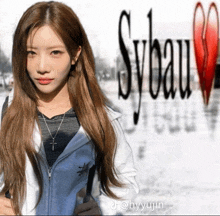 a picture of a girl with syeau written in black