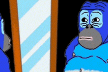 a cartoon gorilla is looking at himself in the mirror .