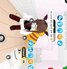 a screenshot of a video game with a message that says so come and dance with me!