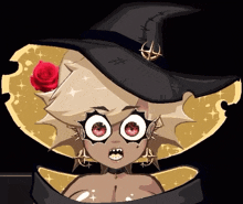 a cartoon character with a witch hat and a rose