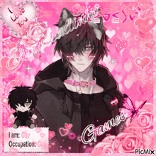 a picture of a boy with a cat ear and the words i love you on the bottom