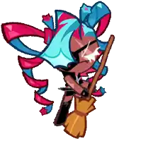 a cartoon character with a broom and a knife in her hand