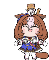 a cartoon girl with a cat on her head