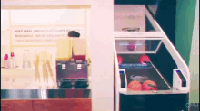 a bowling alley with a sign on the wall that says soft serve