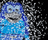 a blue monkey is surrounded by snow and has the letter a on his chest