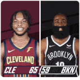two basketball players one from cleveland and the other from brooklyn are standing next to each other