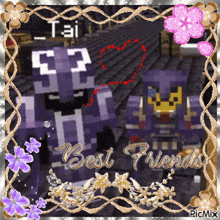 a picture of two purple minecraft characters with the words best friends