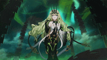 a drawing of a woman with long green hair