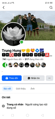 a facebook page for trung hung shows a picture of a lotus flower