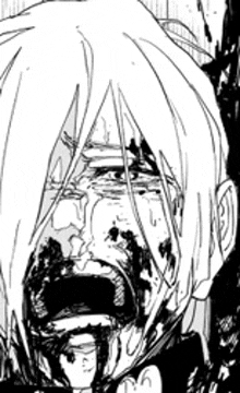 a black and white drawing of a person with blood coming out of their mouth .