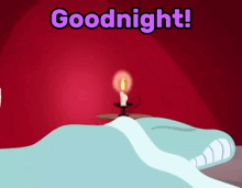 a cartoon of a bed with a candle on it and the words `` goodnight '' written on the bottom .