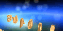 a blue background with a bunch of gold letters floating around
