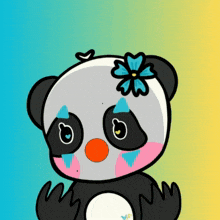 a panda bear with a flower on its head