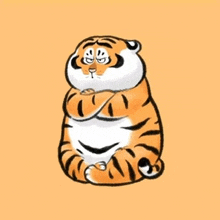 a cartoon tiger is sitting down with his arms crossed and looking angry .