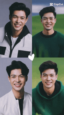 a collage of four pictures of a smiling man with the caption capcut