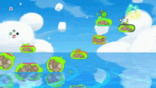 a cartoon drawing of a frog floating in the air