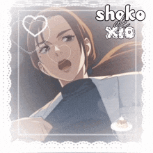 a picture of a girl with the name shoko written on it