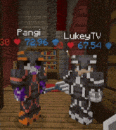 two minecraft characters are standing next to each other and one has the number 30 on his chest