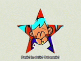 a cartoon character is standing in front of a red star and says panic in static out-manic